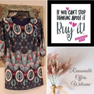 Zouk Chic Women's Tunic with Vibrant Patterns. NWOT Size Medium